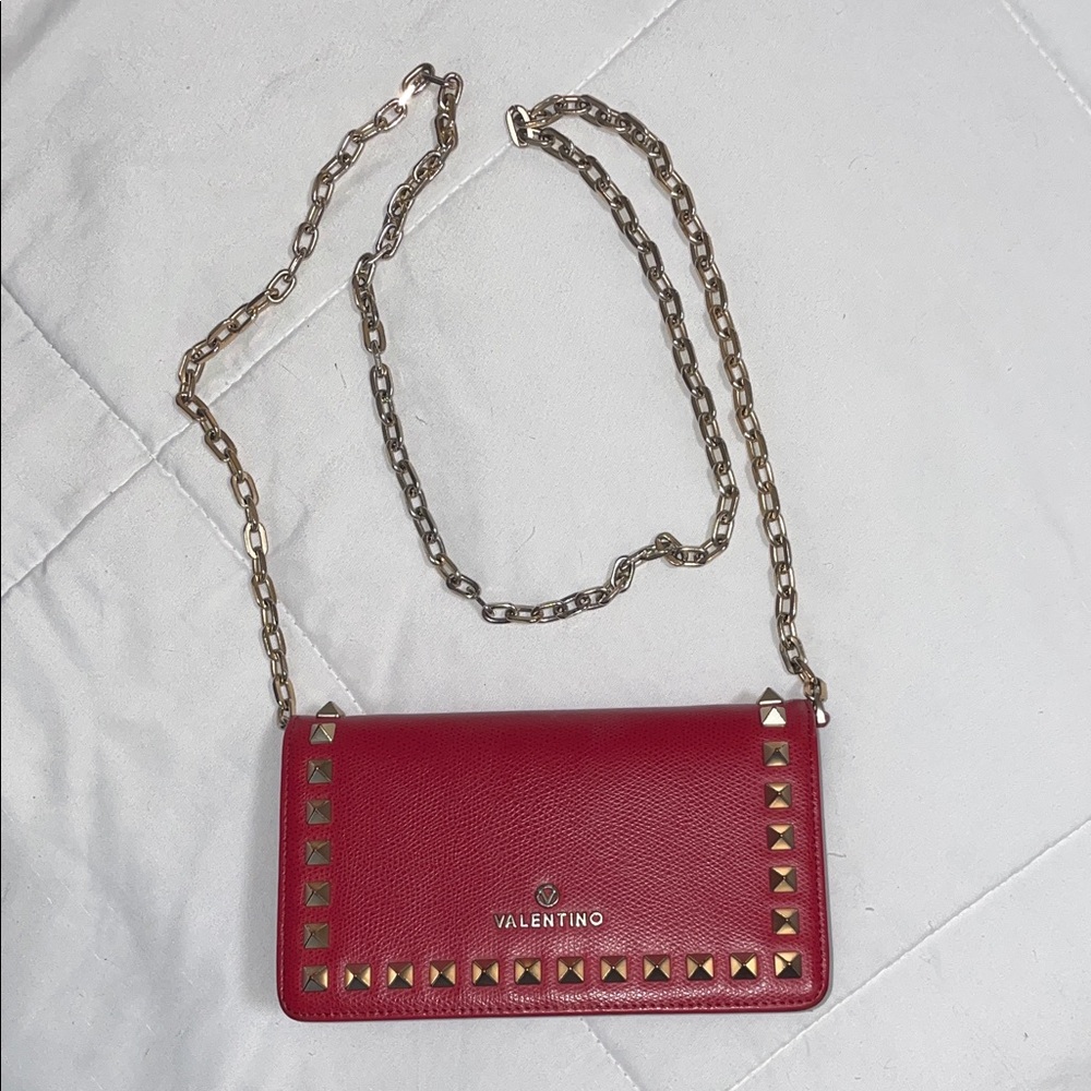 Valentino Red Crossbody with Gold Studs